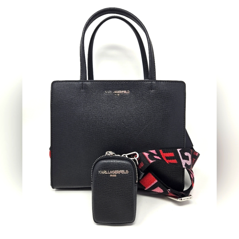 Karl Lagerfeld Black Top Handle Bag with Pink Strap
